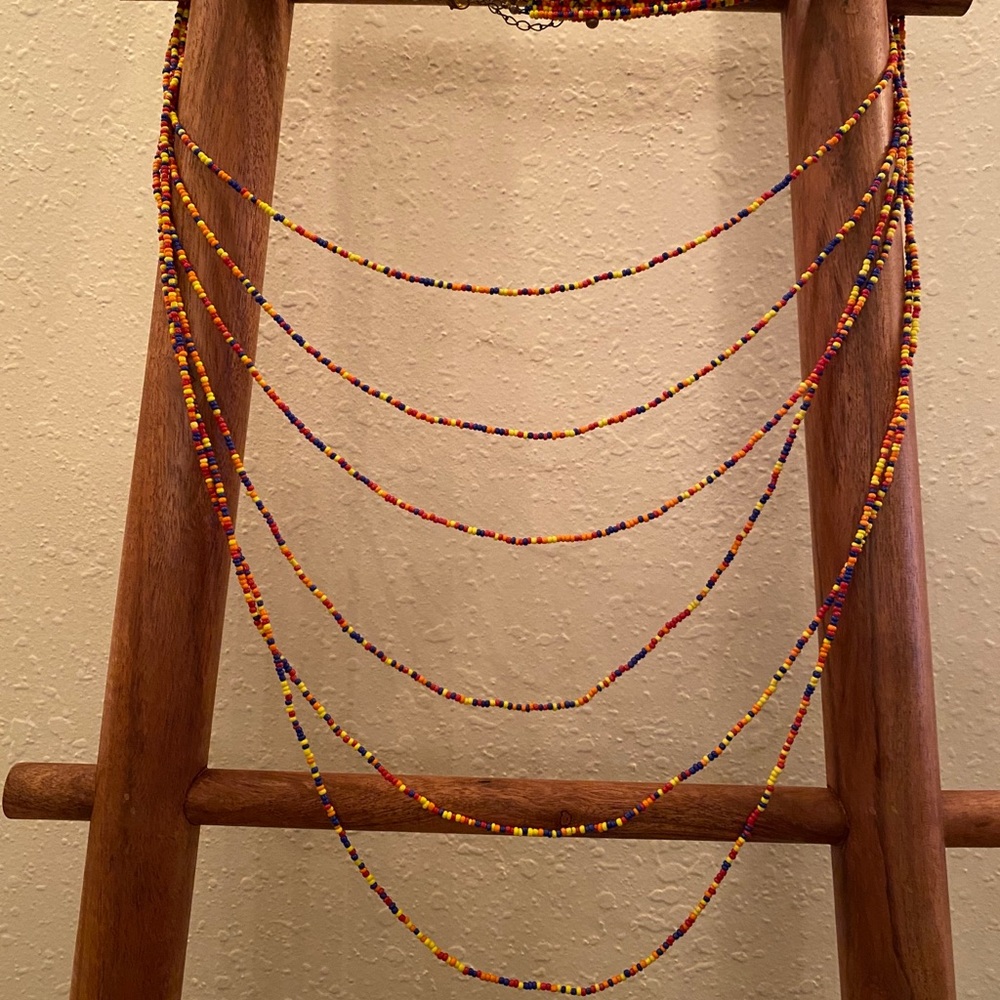 Long multi colored beaded necklace